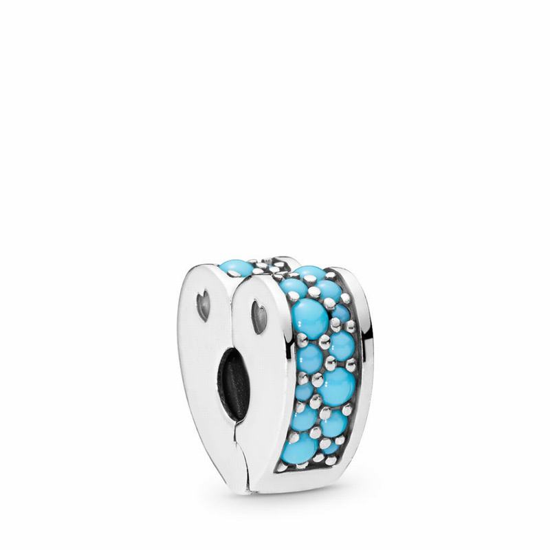 Pandora Arcs Of Love Clip Charm - Sterling Silver/Silicone/Blue/Crystal - Canada | GR9293NY